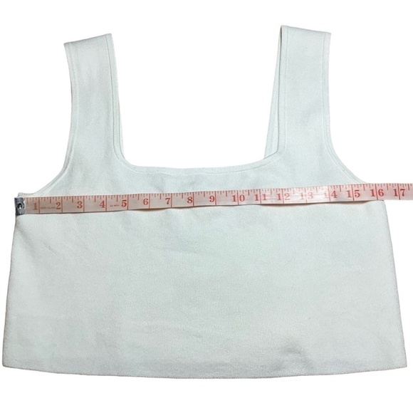 H&M Ivory Crop / Tank Top Stretchy Knit Wide Straps Viscose Elastane Blend Sz L - Picture 6 of 9